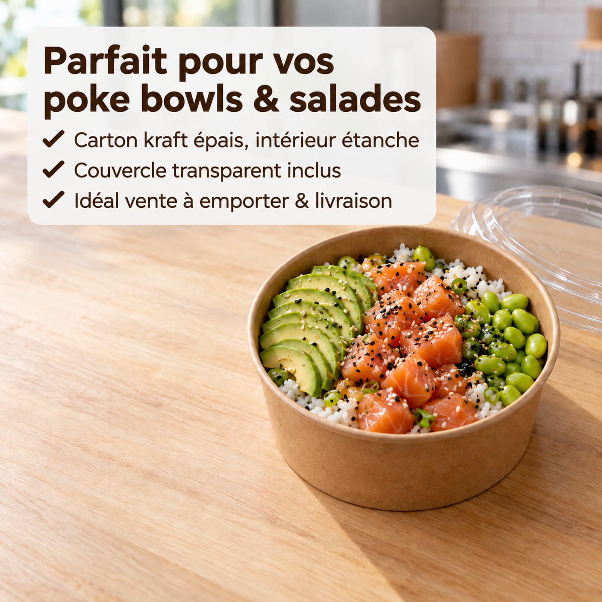 Salatschüssel mit Deckel 1300 ml - 100 Stück Einweg Pappschalen aus Kraftpapier, auslaufsicher beschichtet - Salatbox to go, Poke Bowl, Take Away Box für Gastronomie und Catering