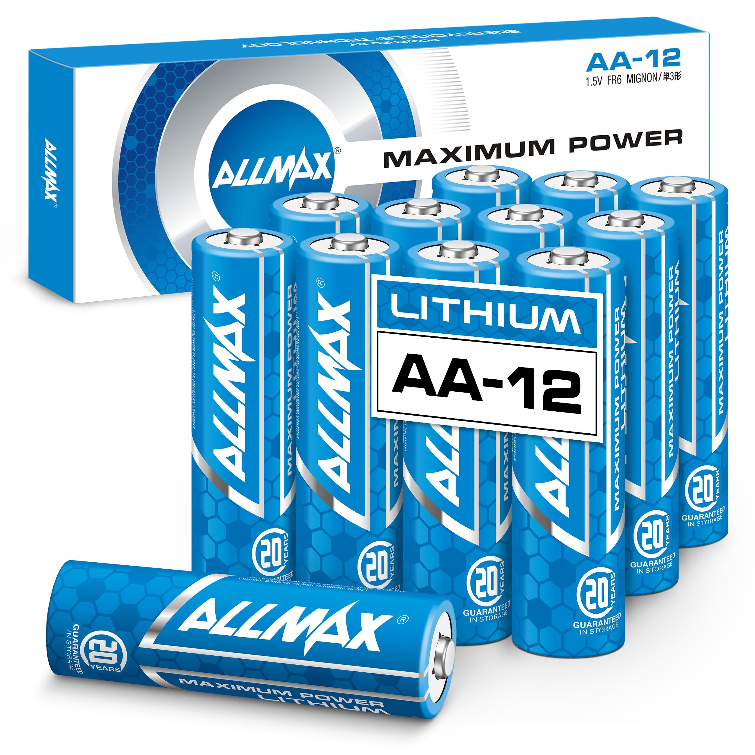 Allmax AA Maximum Power Lithium Batteries (12 Count) – Longest Lasting, Leakproof, 20-Year Shelf Life, Ultimate Performance, Perfect for Blink Security Cameras (1.5V)