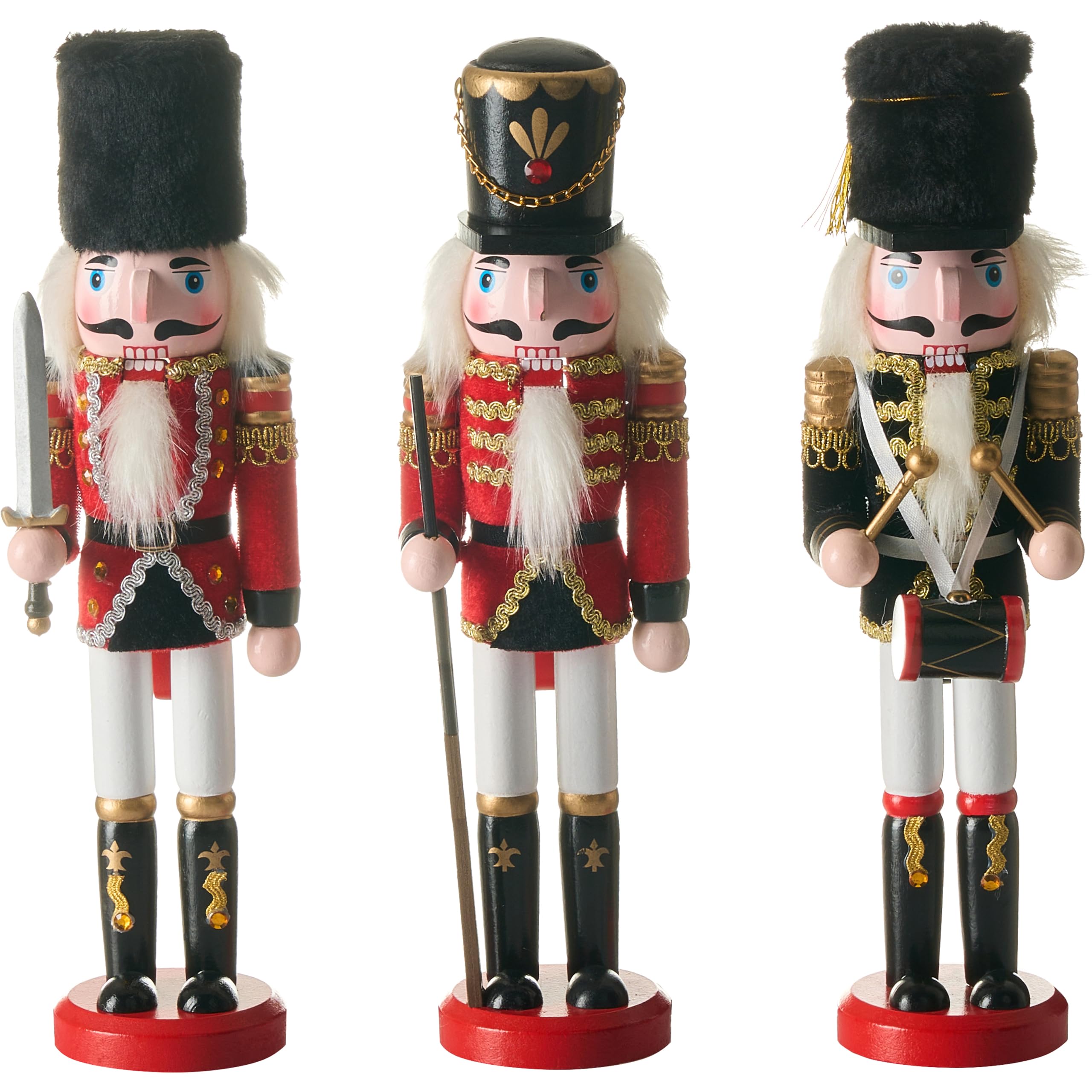 Beliani Lot de 3 Figurines en Forme de Casse-Noisette en Bois de Pin Accessoire Décoration de Noël Fait Main Rouge Lagan