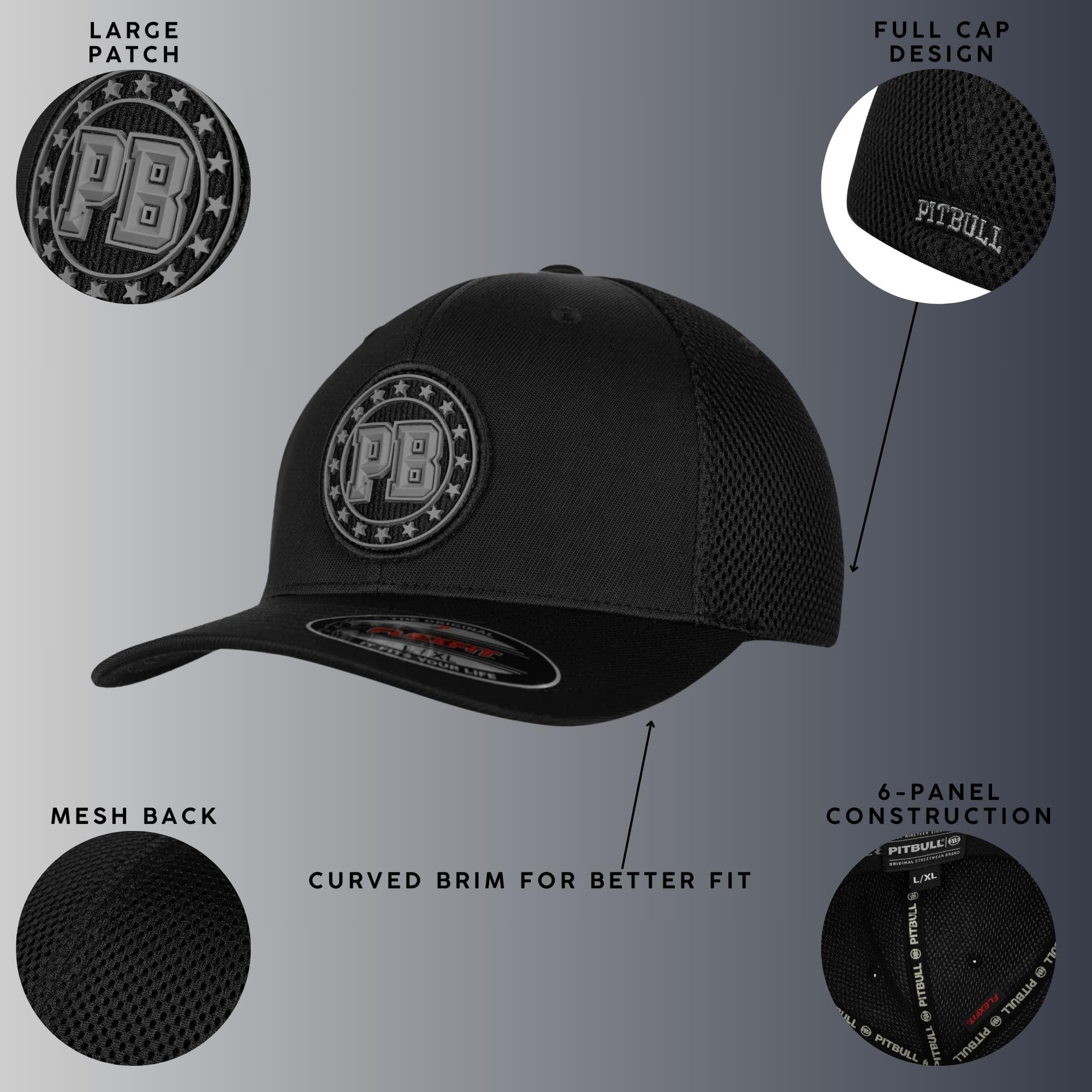PITBULL Flexfit Tyrian Casquette de baseball complète pour homme et femme avec maille élastique et visière incurvée respirante Style urbain