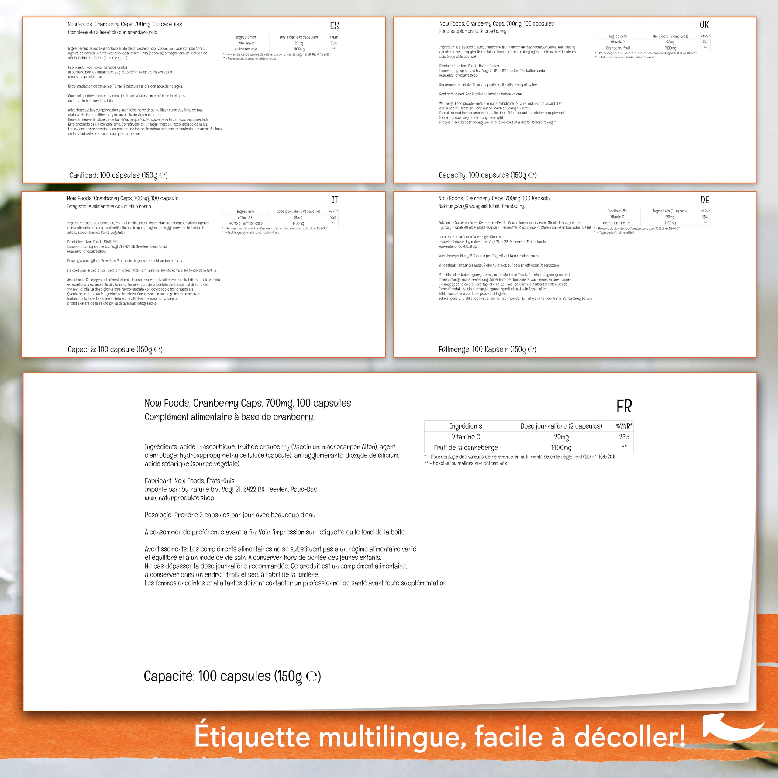 Now Foods, Cranberry Caps, Cranberry avec Vitamine C, Haute Dosé, 100 Capsules végétaliennes, Testé en Laboratoire, Végétarien, Sans Soja, Sans Gluten, Sans OGM