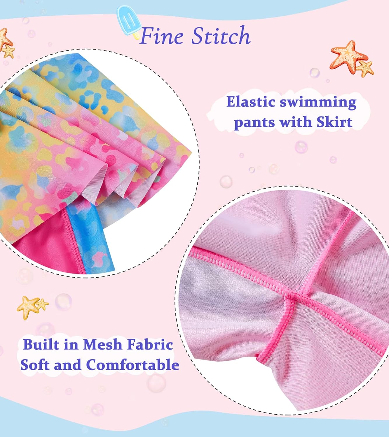 Girls Long Sleeve Rashguard Half Zip Swimsuits UPF 50+ Two Piece Swim Sets with Hairband 5-12Y - Image 5