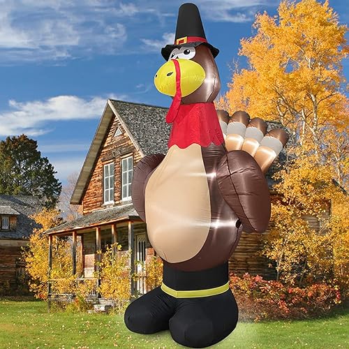 Miniatura 6 de TURNMEON Pavo gigante inflable de 12 pies para decoración de otoño y Acción de Gracias al aire libre con luces LED, 8 estacas, 4 correas, 2 bolsas