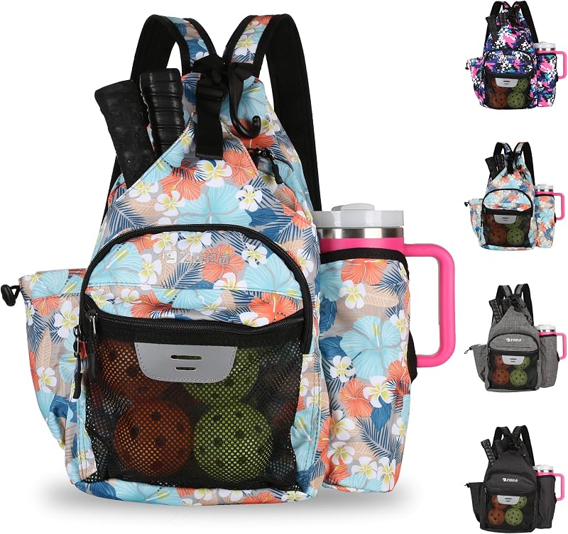 ZOEA Pickleball Backpack Bag for Men Women, Fits 40oz Tumbler, Holds 4 Paddles with Fence Hook, Waterproof Reflective, 7 Pockets Convertible Straps