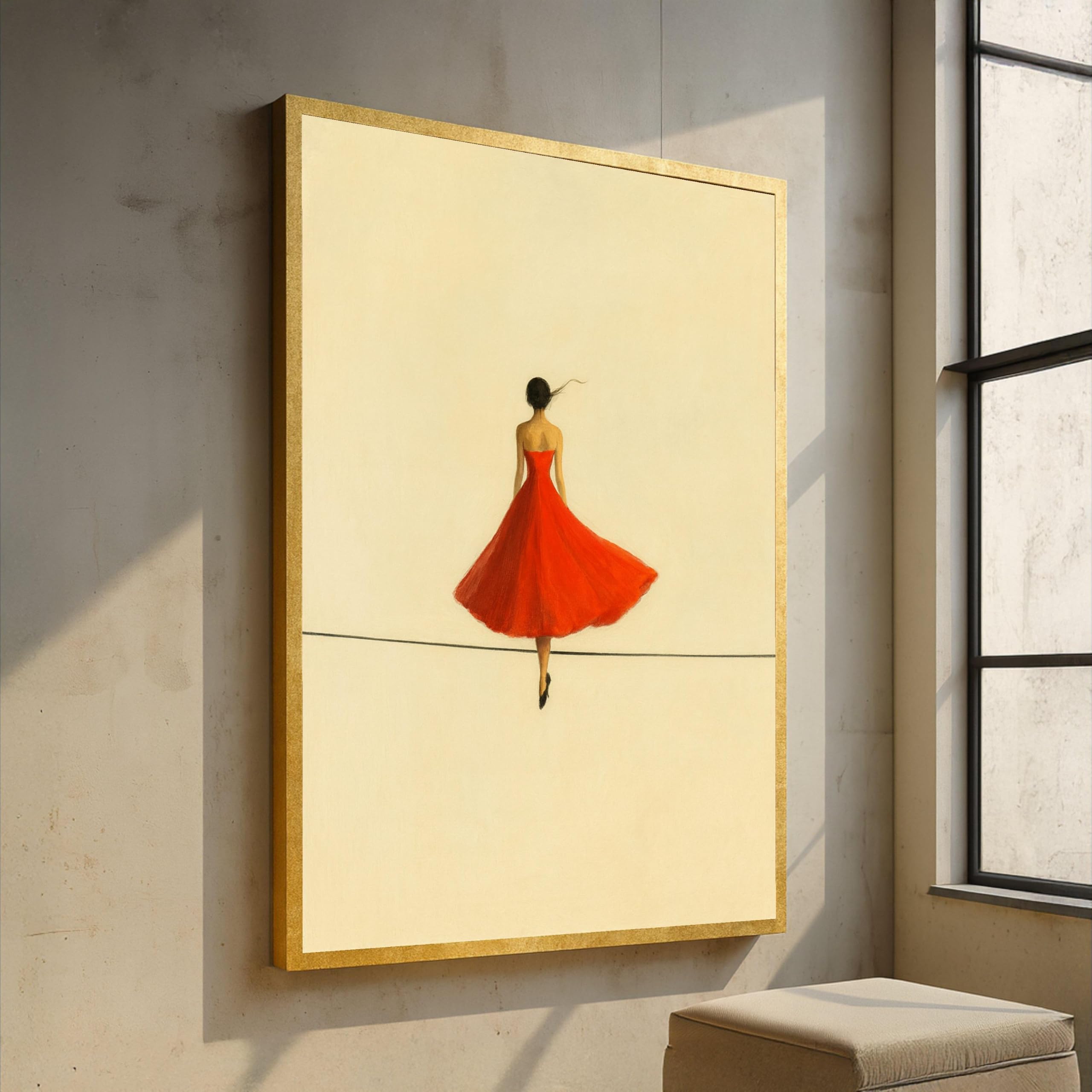 CAOXTART Woman in Red Dress Canvas Prints, Minimalist Wall Art, Contemporary Female Silhouette, Figurative Painting(80x120cm/Frameless)