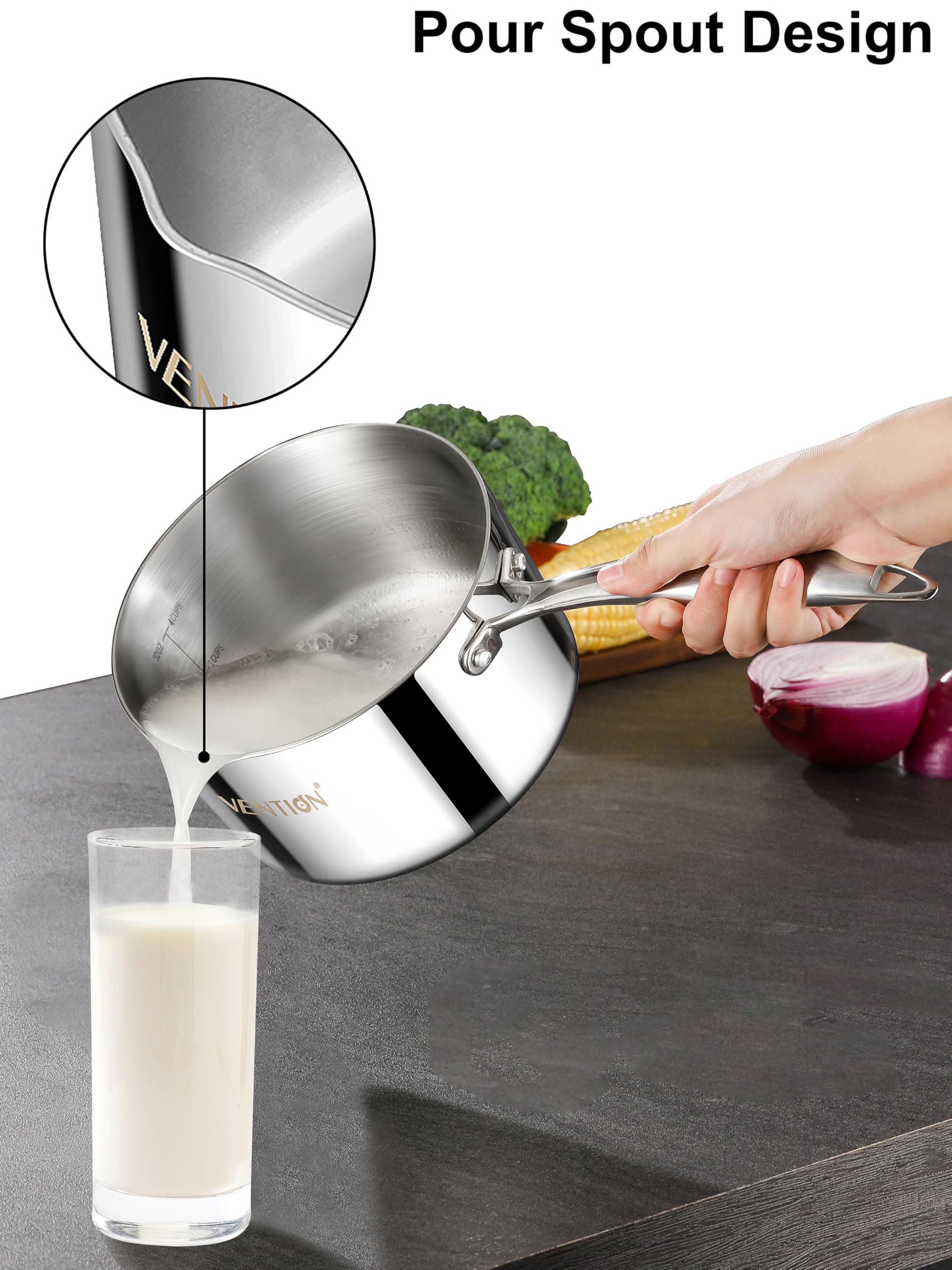 VENTION Stainless Steel Saucepan - 1.4qt -3