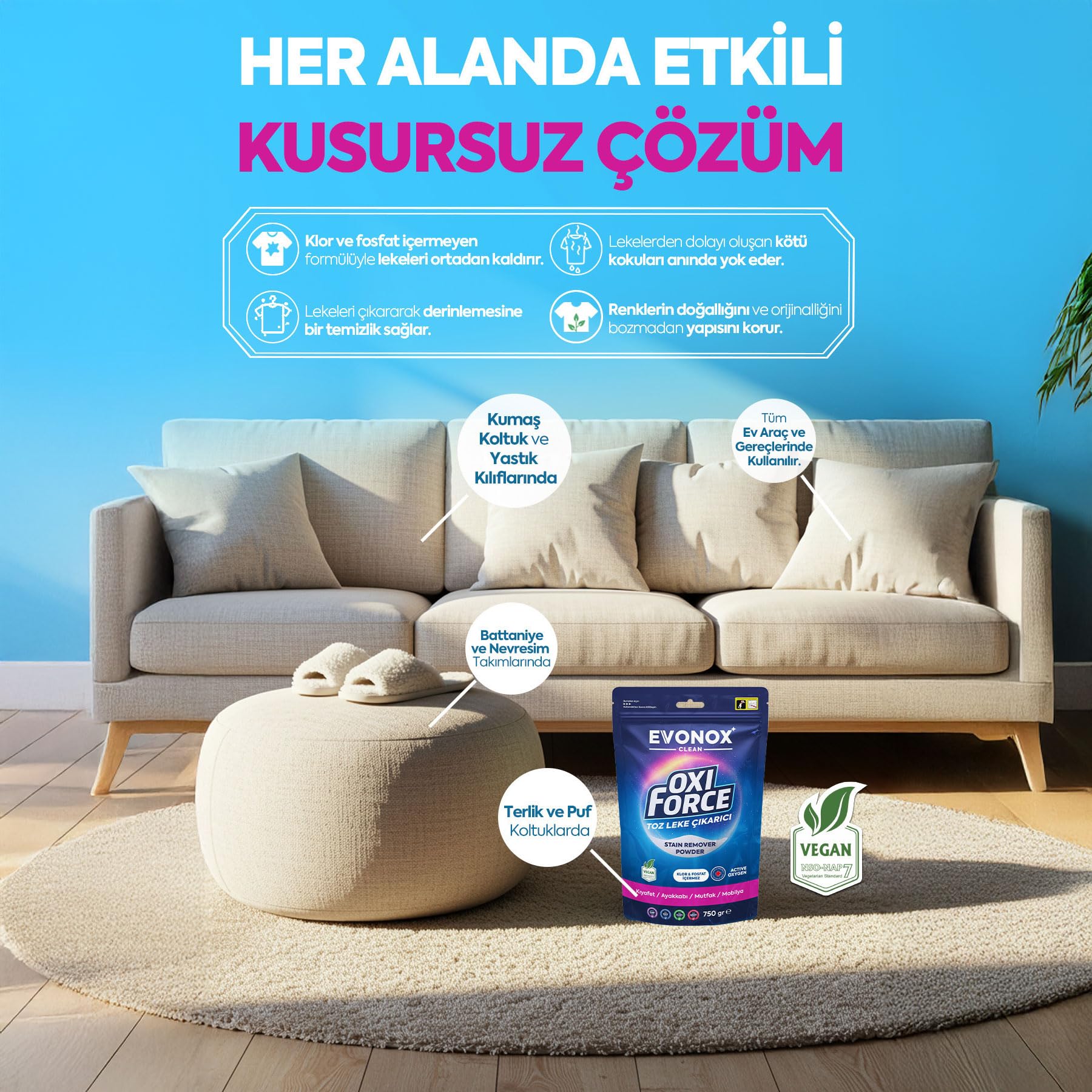 Evonox Clean Oxi Force Toz Leke Çıkarıcı 750 gr