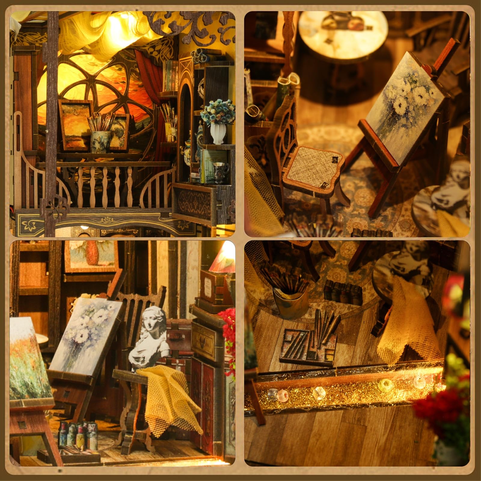 MaHo Book Nook A World Within the Frame - Van Gogh - DIY Miniatur-Diorama fürs Bücherregal, 344 Teile, 11 x 18 x 23 cm, ab 12 Jahren - Booknook Diorama Modellbau Miniatur Bausatz - 3D Puzzle