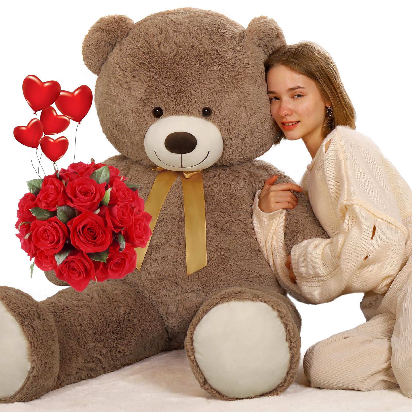 Tezituor Big Teddy Bear,52'' Giant Stuffed Animal Plush Toys for Adults Children,Girlfriend Soft Life Size Bears Plushie Gifts for Valentine, Christmas, Birthday,Baby Shower Decoration