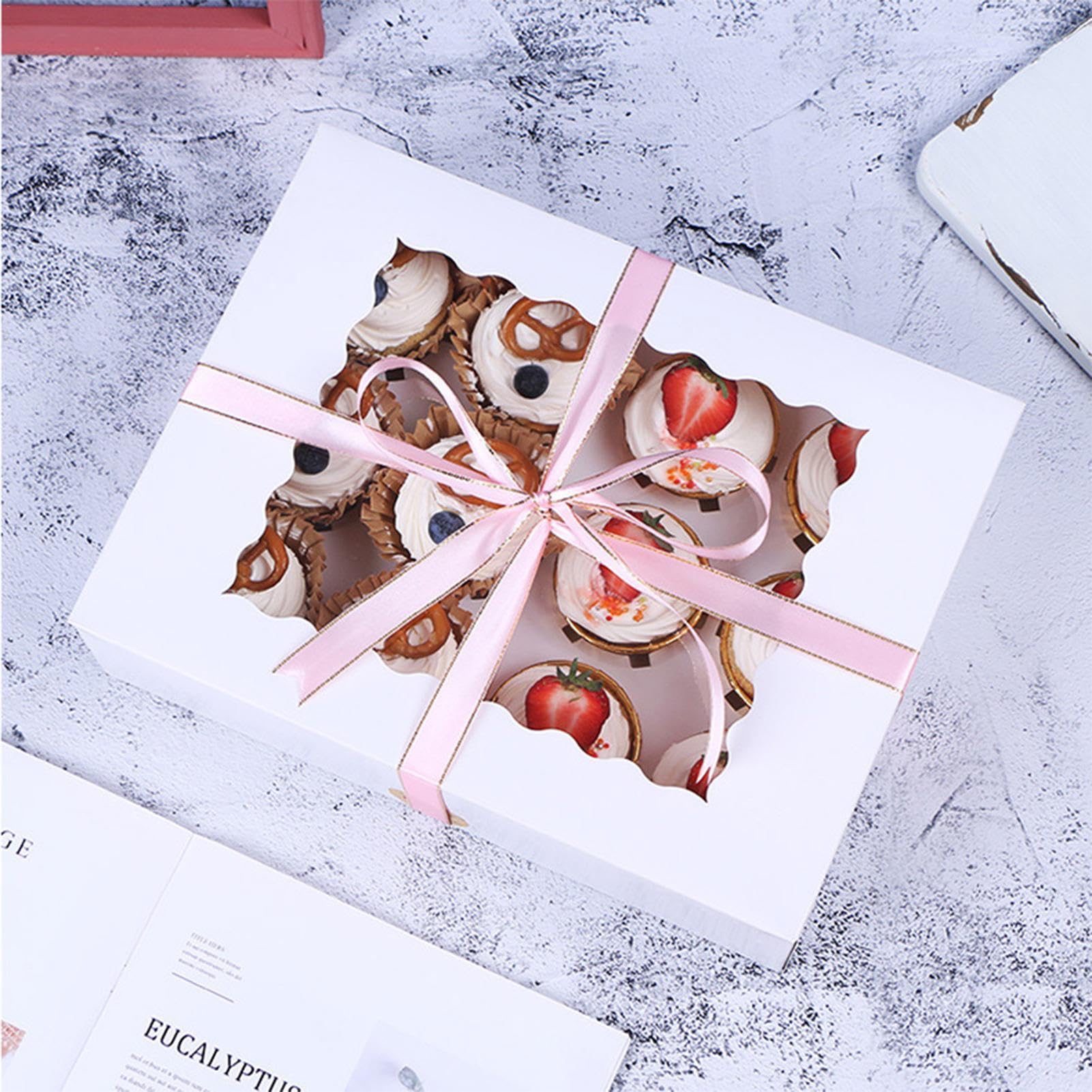 Generisch Cajas para cupcakes, cajas para cupcakes, para magdalenas con | ventana para cupcakes, portable y práctica de panadería para galletas de postre y
