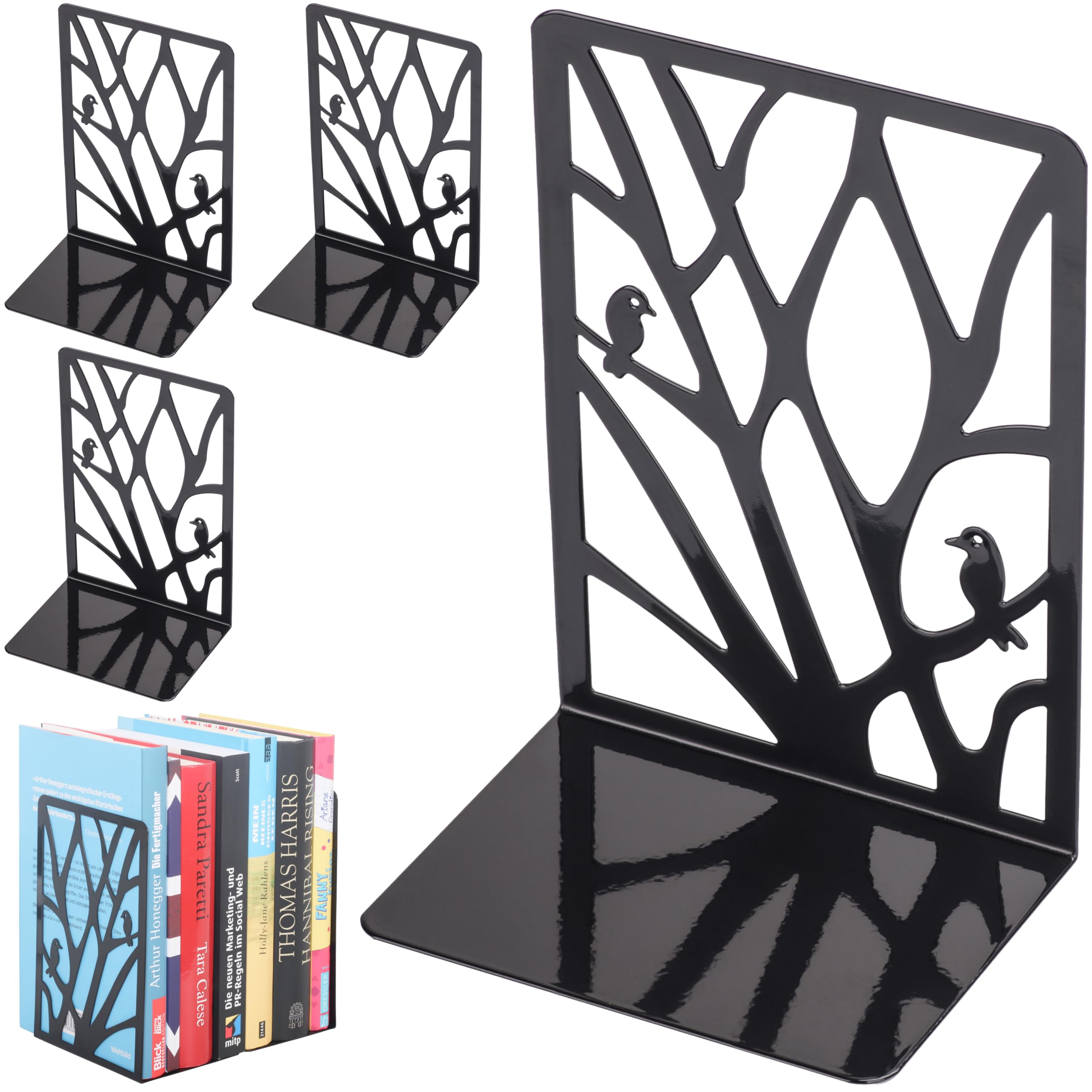 Pinsheng 1 Paire Serre-Livres En Métal, Serre Livre Noir Pour étagères Presse-Livres Décoratifs Pour Bureau, Ecole Et Maison, 165 X 120 X 94 Mm