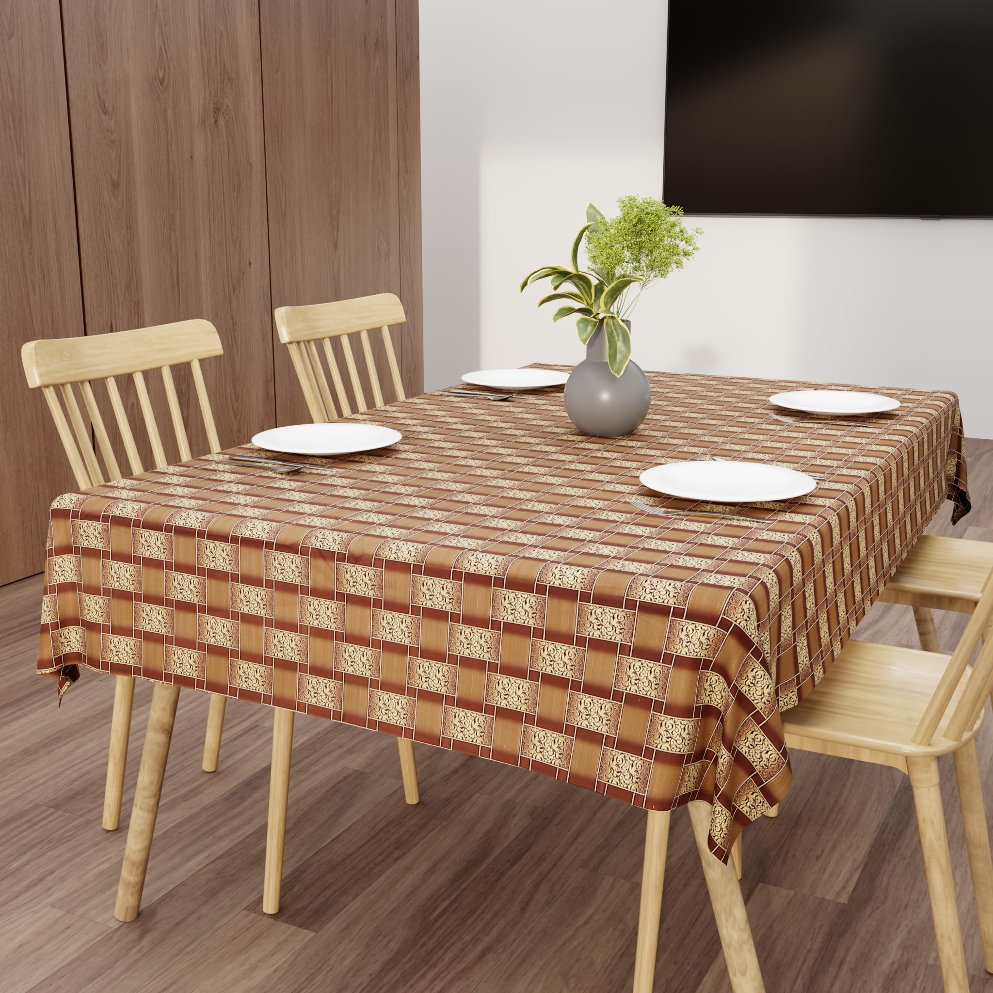 Wings Star Premium Center Table Cover, PVC Fabric, 40x60 inch Size | Table Cloth 4 Seater | PVC 4 Seater Rectangular Center Table Cover | Table Cloth for Dining, Party, Events | Heatproof Brown