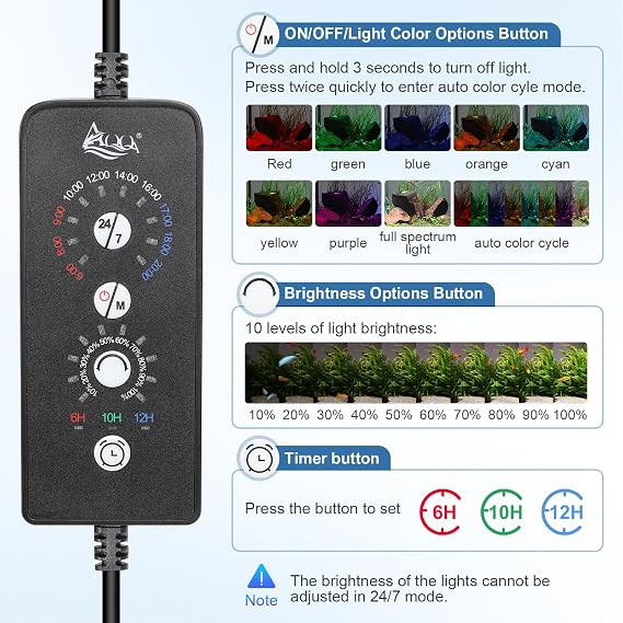 Aqqa クリップオン Led アクアリウムライト タイマー付き 24/7 照明サイクル植物ライト