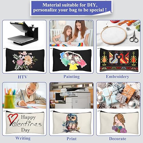 Miniatura 6 de Legigo Bolsa de Lona en Blanco con Cremallera Estuche Bolsas de Maquillaje a Granel - Estuche de Lona Multiusos para Lápices con Cremallera