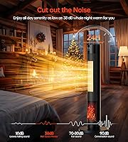 Vista 4 de Space Heaters for Indoor, 34”Large PTC Ceramic Heater with Flame, 1500W Electric with Thermostat, 90°Oscillating Portable Tower Heater with Remote