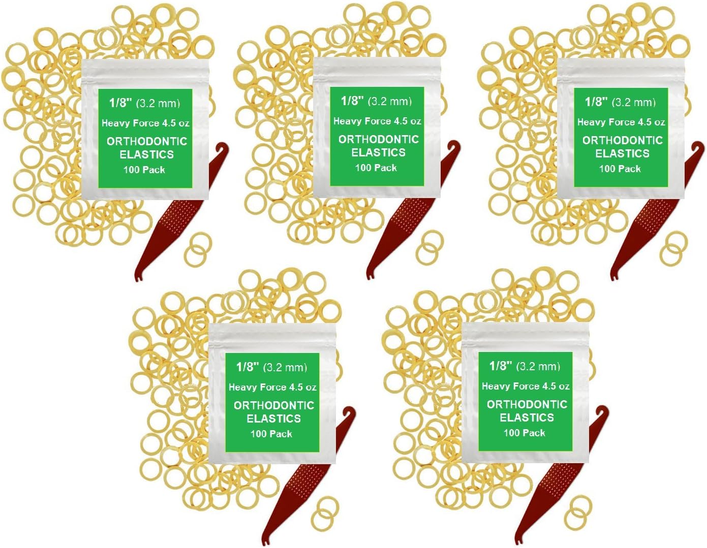 1/8 Inch Orthodontic Elastic Rubber Bands - 100 Pack, Natural, Medium Force 3.5 oz - Dental Rubber Bands, Teeth Rubber Bands Gap Fixer, Dreadlock Rubber Bands, 1 Elastic Placer for Braces Included : Health & Household