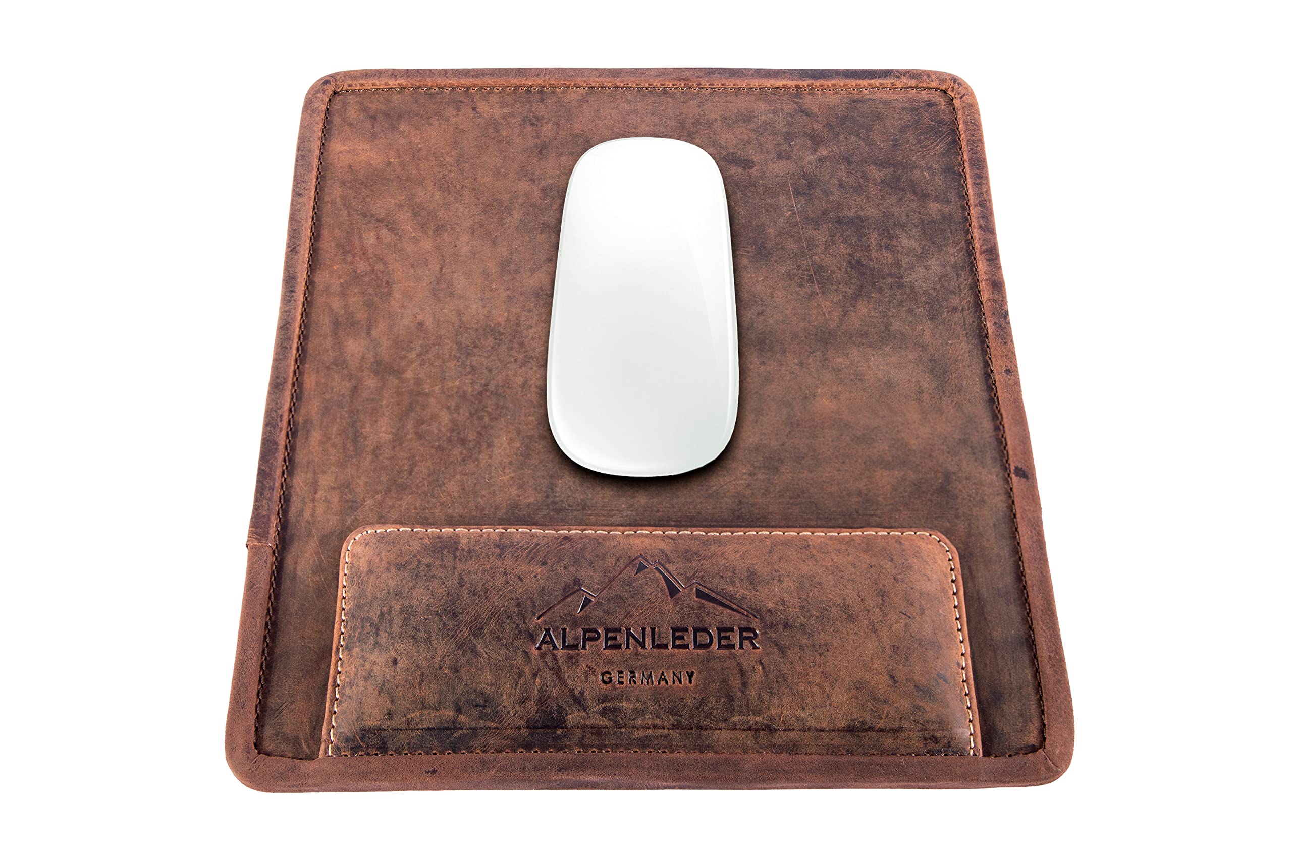 Alpenleder Mousepad - Modell: Trento (Handgefertigt) - Nachhaltiges Bio-Leder aus regionaler Landwirtschaft | Mauspad Gaming Leder, Mousepad mit Handauflage *Fair Produziert* (22x24cm, Old Havanna)
