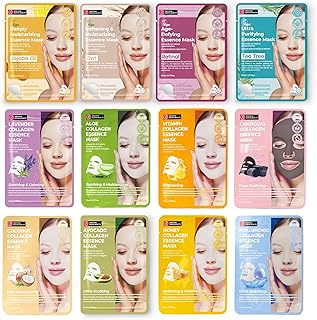 Innerest Original Derma Beauty Collagen Face Masks Skincare - 12 PK Brightening Vitamin Face Mask Skin Care Sheet masks Set for Beauty & Personal Care Korean Face Mask