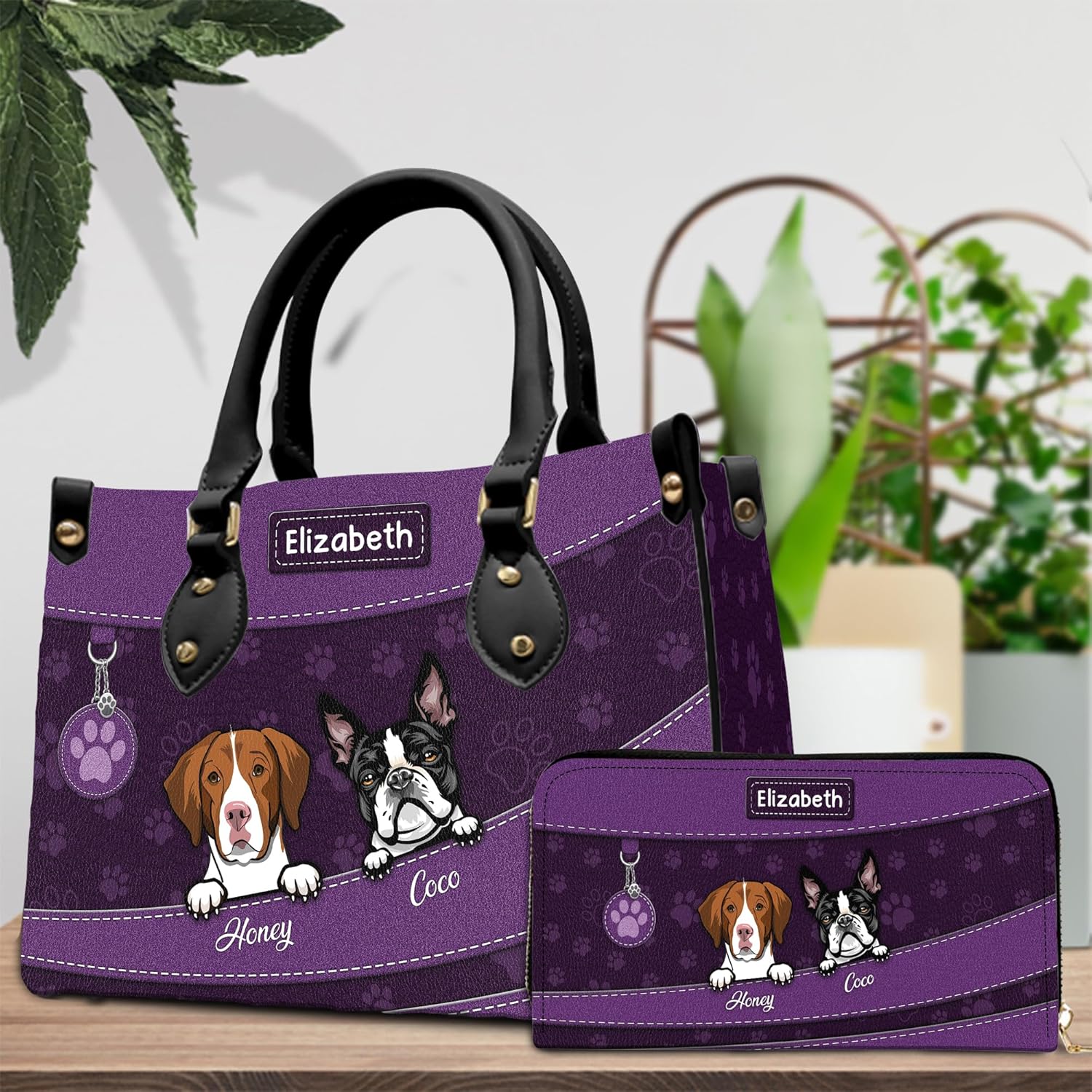 Personalized Dog Lover Leather Bag – Custom Purse with Dog Breed & Name, Handbag Gifts for Women, Dog Mom, Pet Lovers