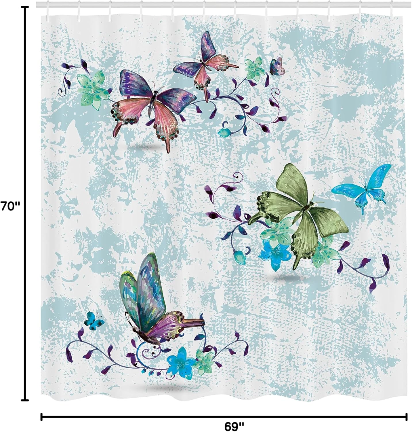 Ambesonne Butterfly Shower Curtain, Springtime Flying Moths on Vintage Style Background Wings Transformation, Cloth Fabric Bathroom Decor Set with Hooks, 69" W x 70" L, Pale Seafoam