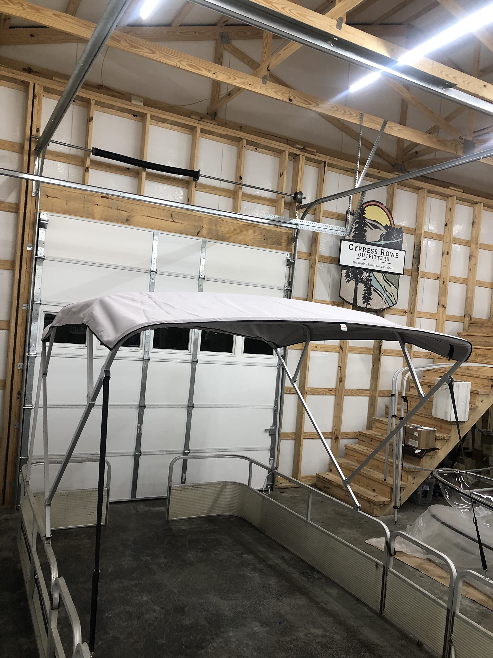 8' Long x 8' Wide Pontoon Boat Bimini Top Kit, Best Available, Light Grey, Complete Kit, Square Frame with Metal Fittings, 16oz Canvas, Hardware Kit