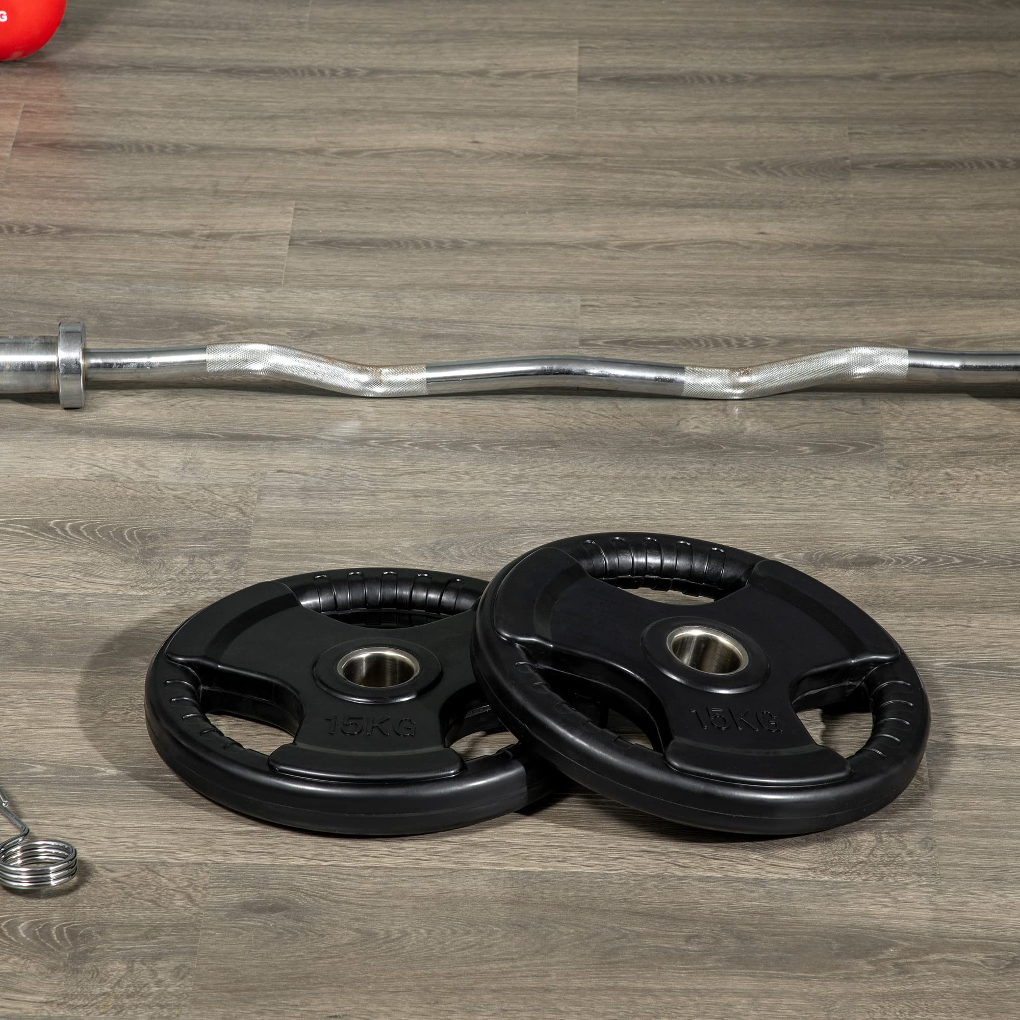 SPORTNOW Set de 2 disques d'haltères, Tri-Grip 2 x 15 KG disques Olympiques caoutchoutés, disques de Poids protégeant Le Sol avec perçage de 5 cm, Trois poignées, pour haltérophilie, Musculation
