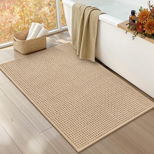 Color&Geometry Tapete de baño con parte trasera de goma, antideslizante, lavable a máquina, tapete bohemio de felpilla suave y absorbente para suelo