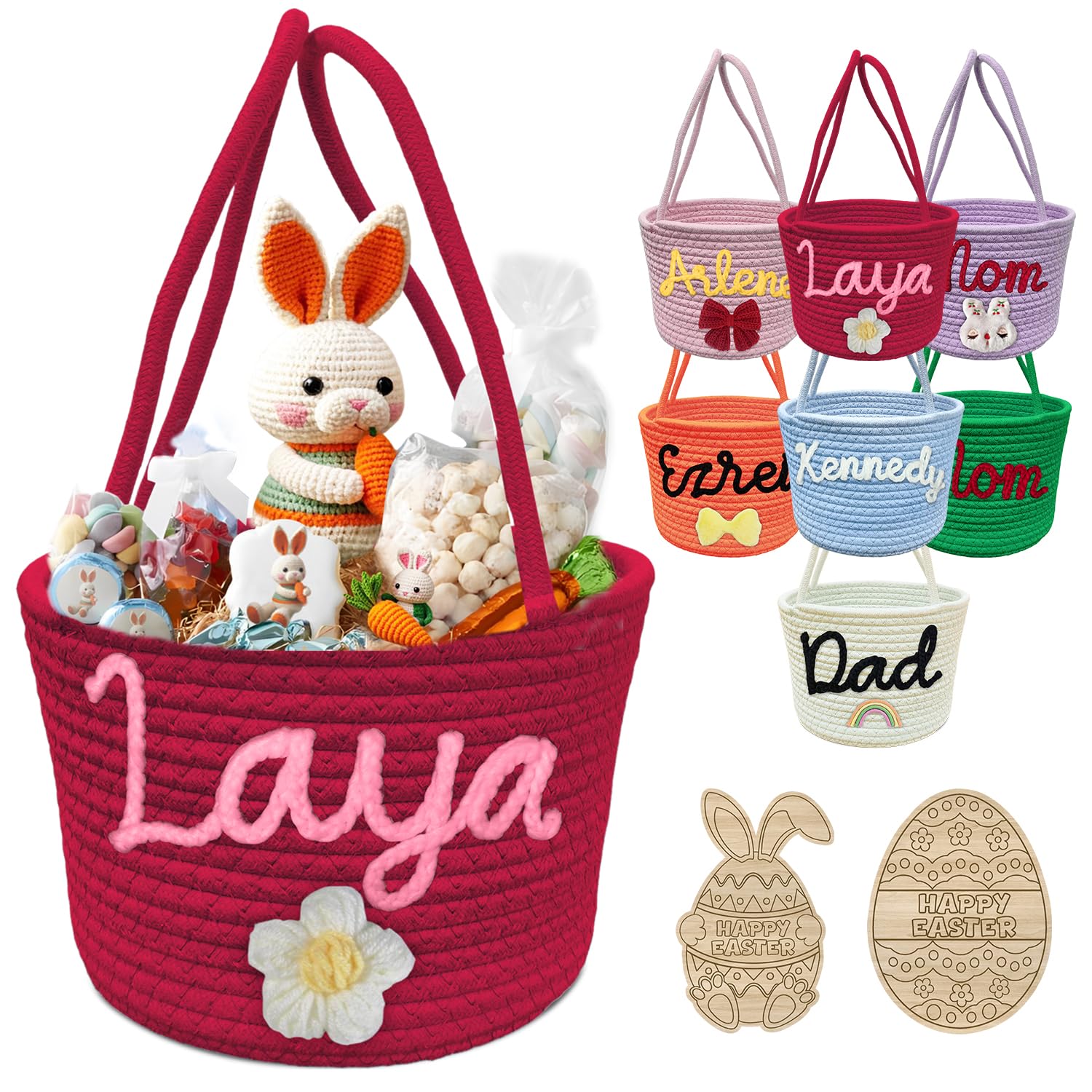 Personalized Easter Basket with Name Custom Woven Easter Egg Baskets Customized Easter Buckets Gifts for Boys Girls