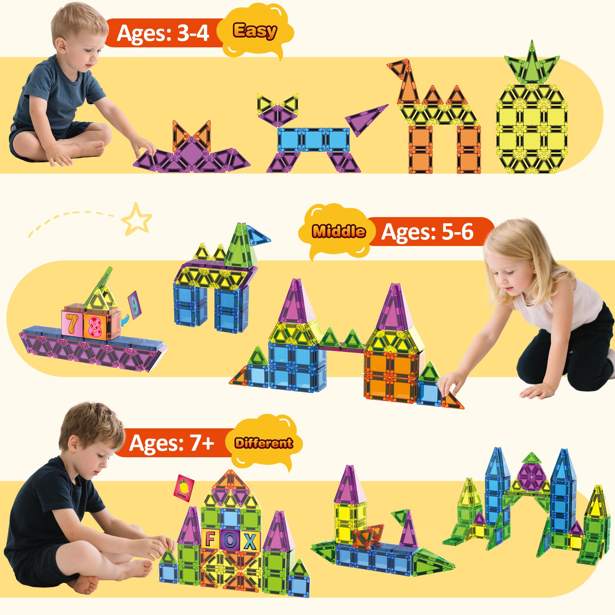Magnetische Bausteine, Magnetic Teile,Mit Magnetische Buchstaben & Wörter, Magnetspiel STEM Magnetbausteine für Geschenk mädchen Jungen, Montessori Spielzeug ab 2 3 4 5 6 7 8 Jahre Kinder (227)