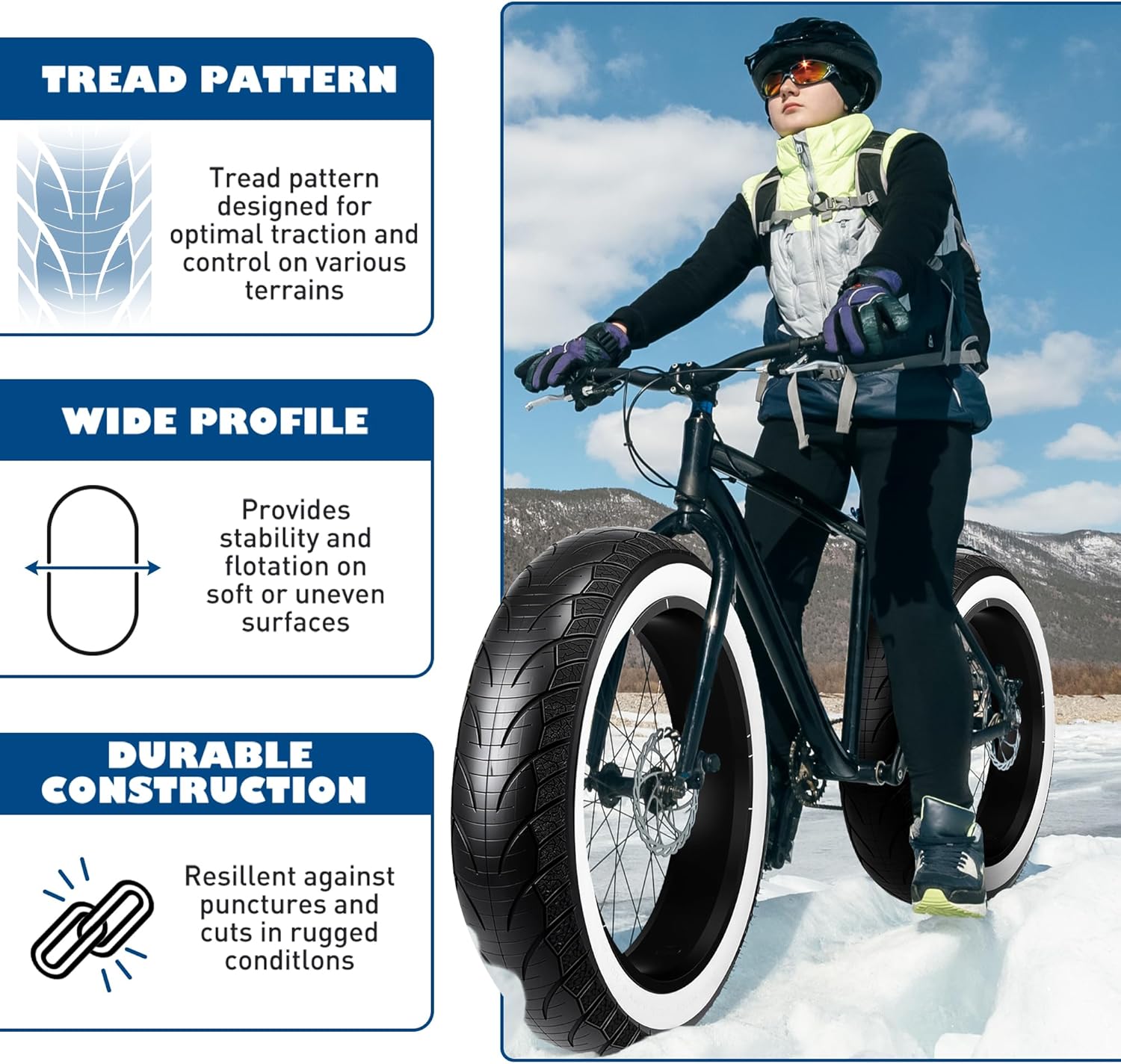 1/2 Pack Fat Tire for Ebike Mountain Snow Bike Heavy Duty High-Performance Wear-Resistant Tire 16"/20"/26" x 4.0"，Black/Brown/White