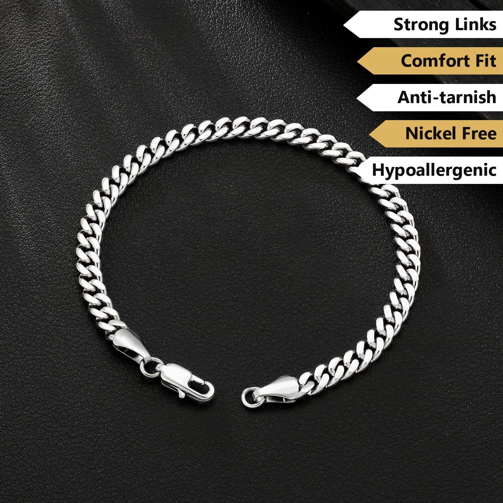 KRKC Herren Schmuck Set, Silber Farbe Edelstahl 5mm Cuban Armband 20,3cm & 6mm Cuban Link Chain Halskette 55,9cm, Panzerkette Nickel-frei Rostfrei, Vatertag Geburtstag Geschenk für Männer