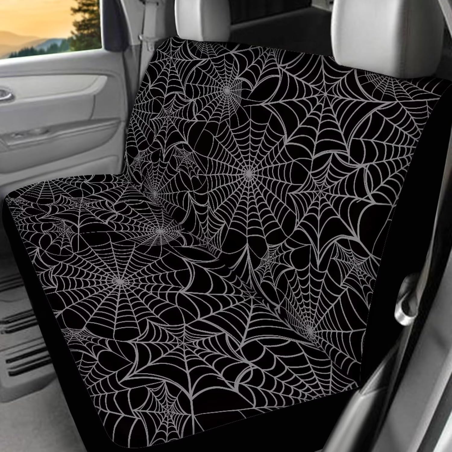 Spider Web Car Seat Covers Full Set Gothic Car Seat Cover for Front Back Seats Cushion Protectors Easy to Install Automotive Seats Protector Universal Fits SUV Vehicle Sedan Truck