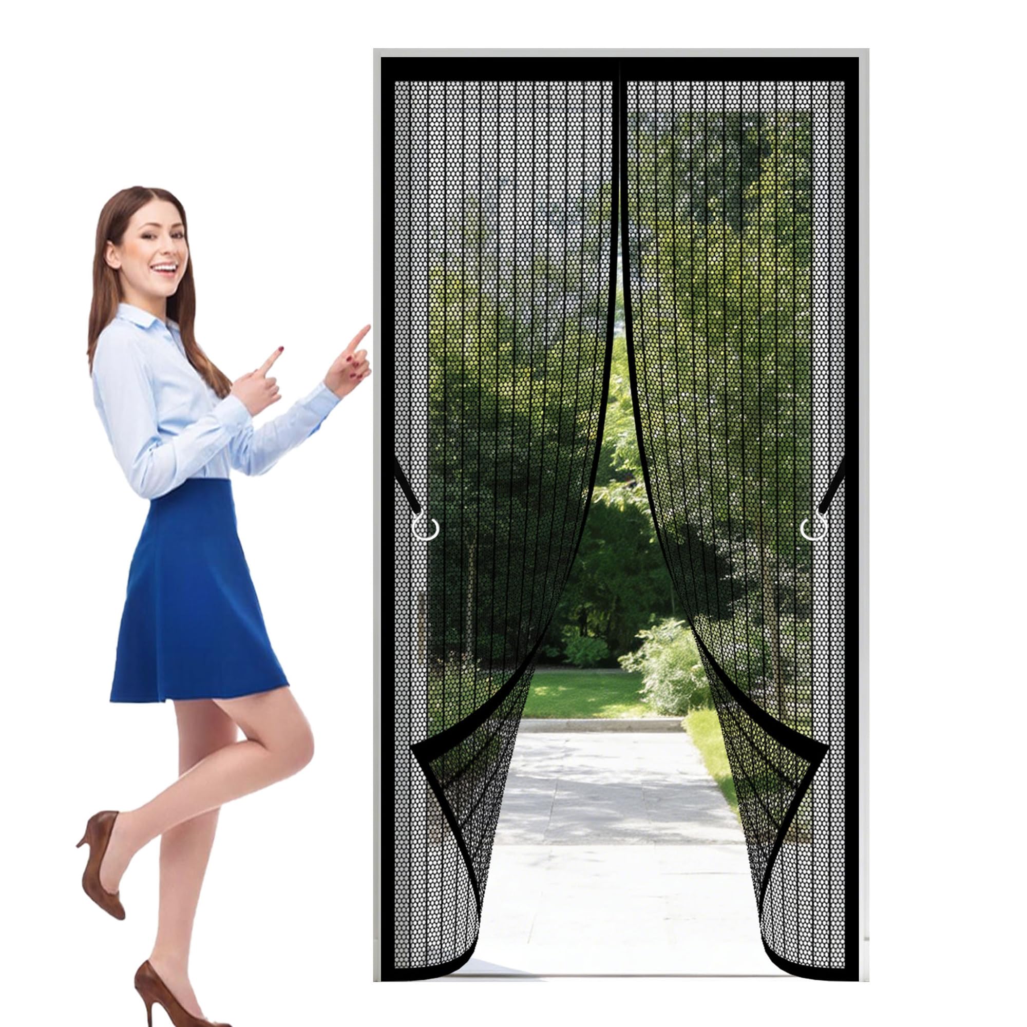 Magnetic Door Screen 113 x 263 cm Self Sealing Mosquito Screen Door Keeps Bugs Out for Home, Bedroom, Living Room, Kitchen, Patio, Black