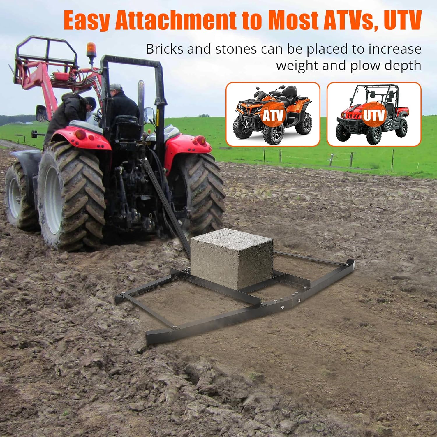 66 Inch Driveway Drag, Heavy-Duty Steel Driveway Grader for ATV, UTV, and Garden Tractors, Topdressing Spreader Tool, Wide Drag Leveler for Hay Fields, Gravel, and Soil, Lawn Tractor Attachment