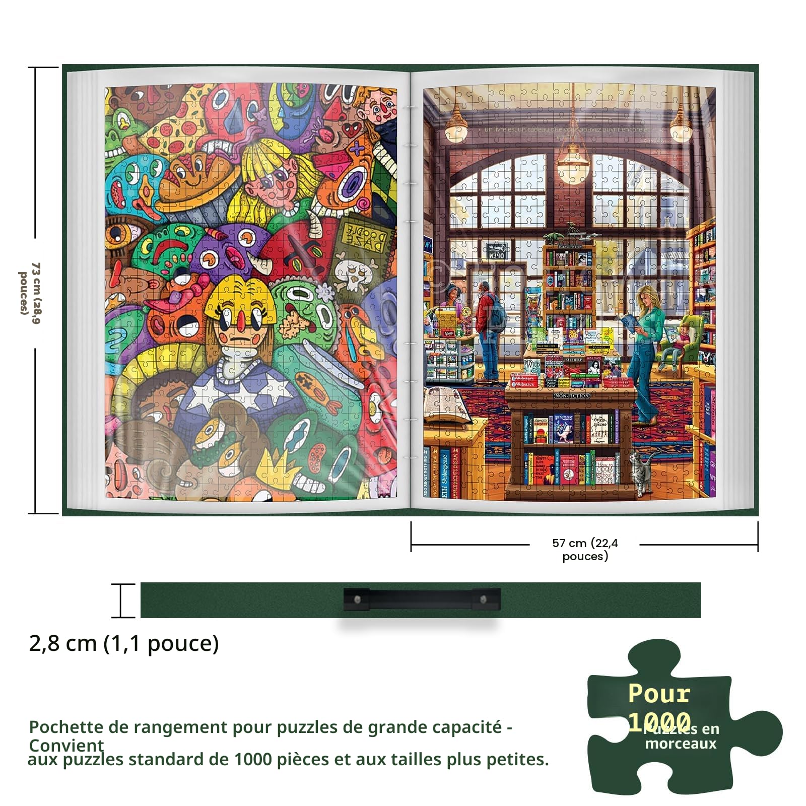 Classeur Puzzle 1000 Pieces avec 25 Poches, Rangement Puzzle Portable de Grande Capacité, Accessoires pour Puzzles de Stockage, Poussière et Protecteurs