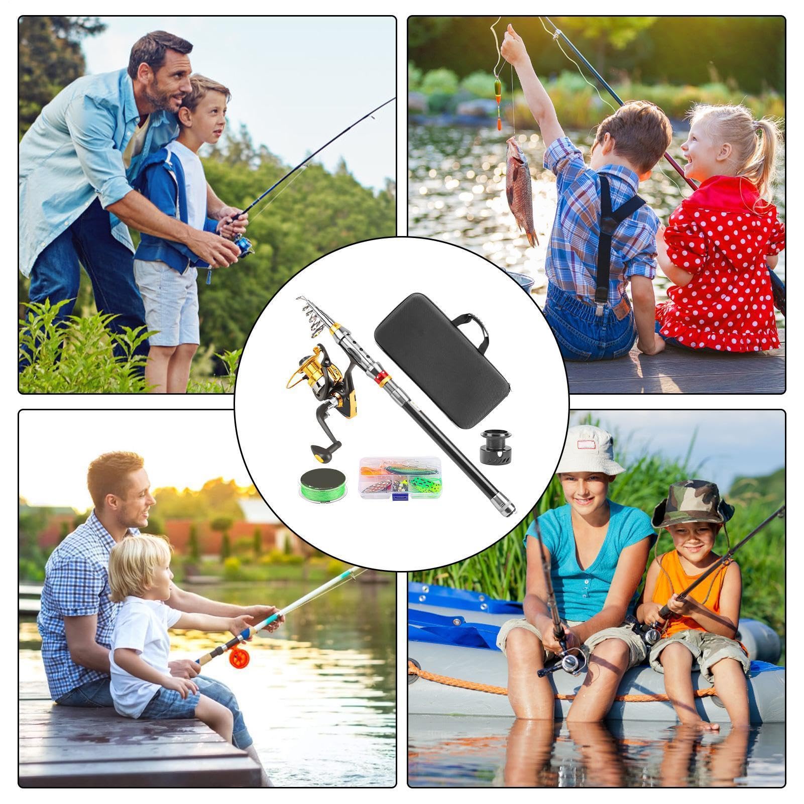 Canna da pesca telescopica, canna leggera, kit con mulinello, attrezzatura da surf, trota, lago, kayak, pontone, fiume, campeggio, viaggi, professionale, resistente, stabile, durevole, materiale di