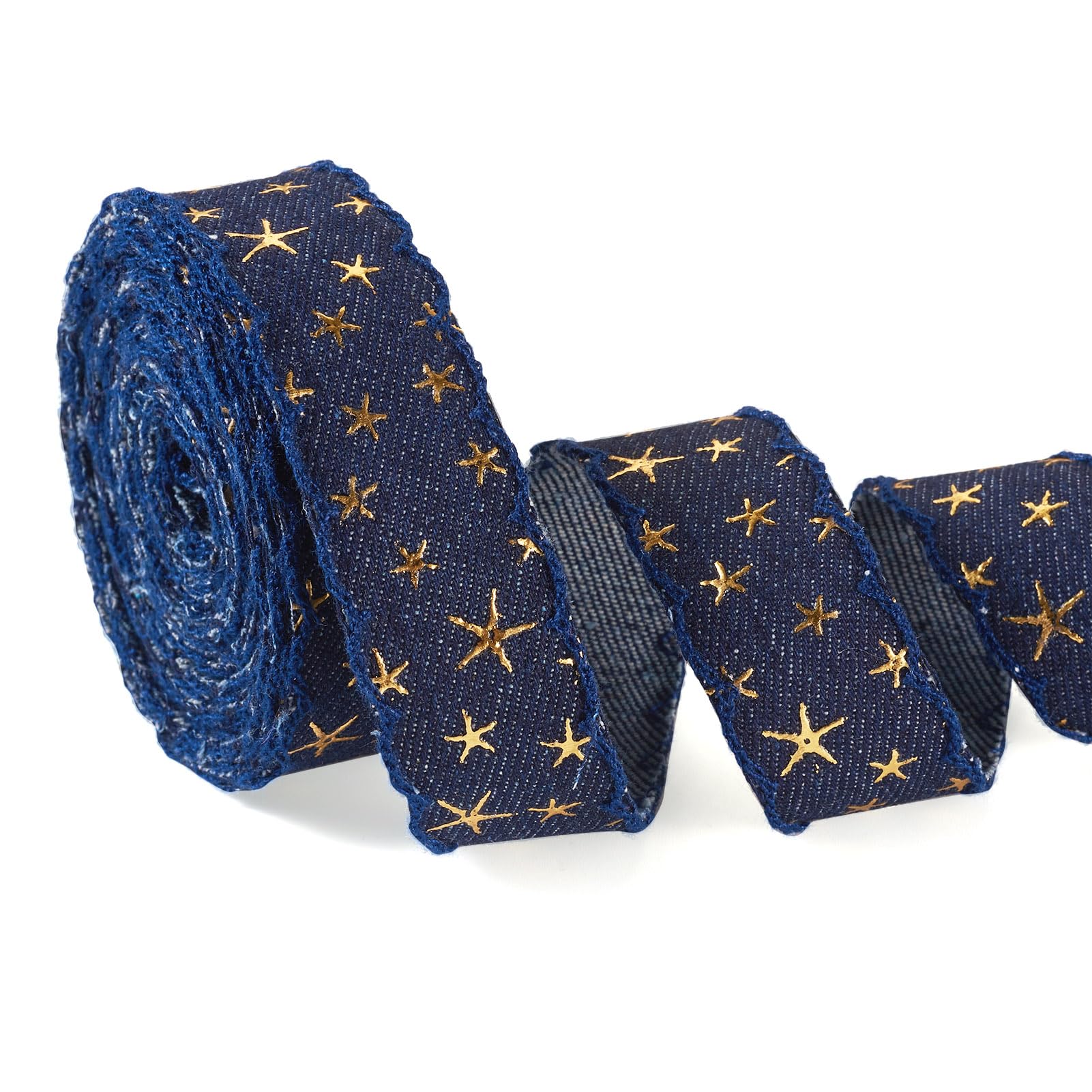 Ruban tissu métallique bleu denim rouleau 4.5m fournitures mariage