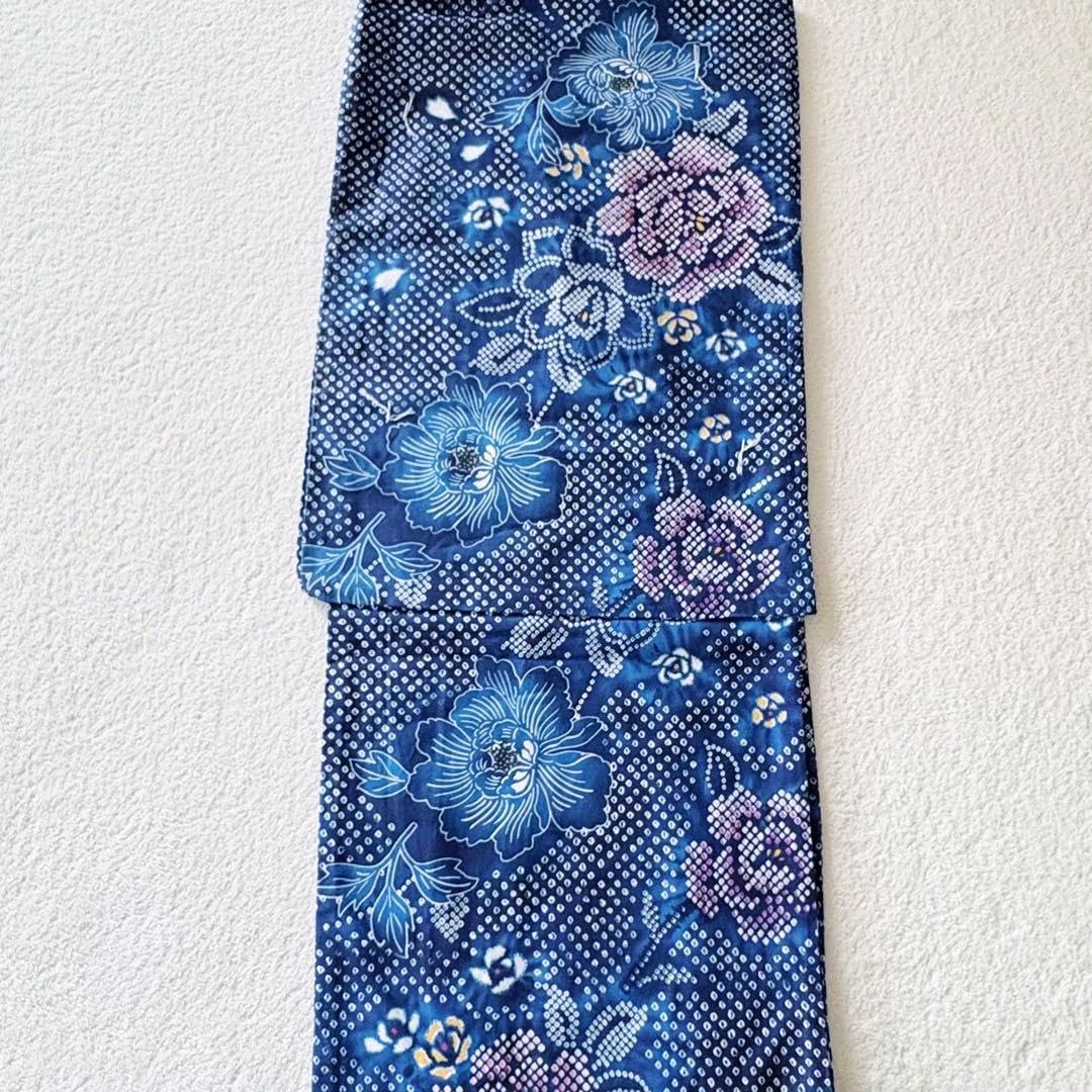 5L 浴衣 紺色 ブルー系 絞り模様 牡丹 半幅帯 長尺帯 赤系 浴衣 5L 浴衣 紺色 ブルー系 絞り模様 牡丹 半幅帯 長尺帯 赤系 浴衣