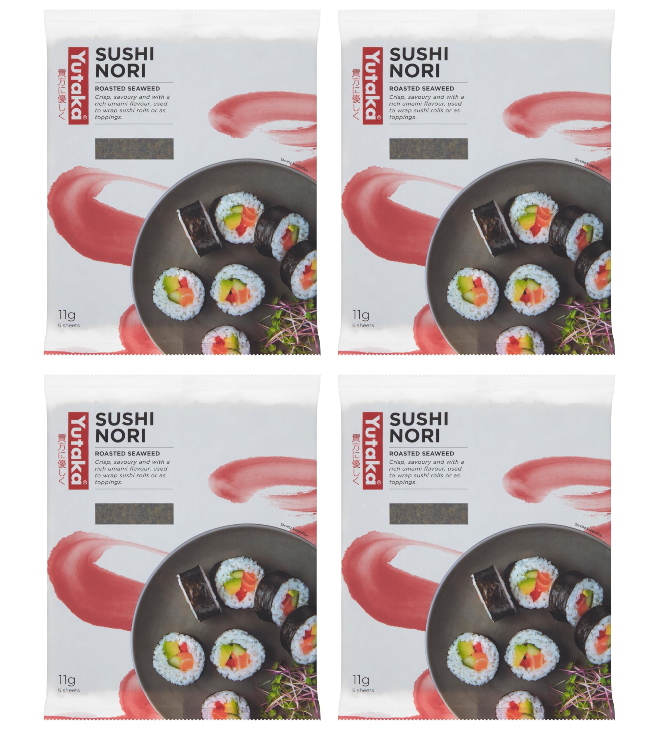 Yutaka Sushi Nori Seaweed (Pack of 4, 20 Full Sheets) | Premium Japanese Roasted Seaweed | Perfect for Sushi, Onigiri & Asian Dishes | Crispy & Flavorful