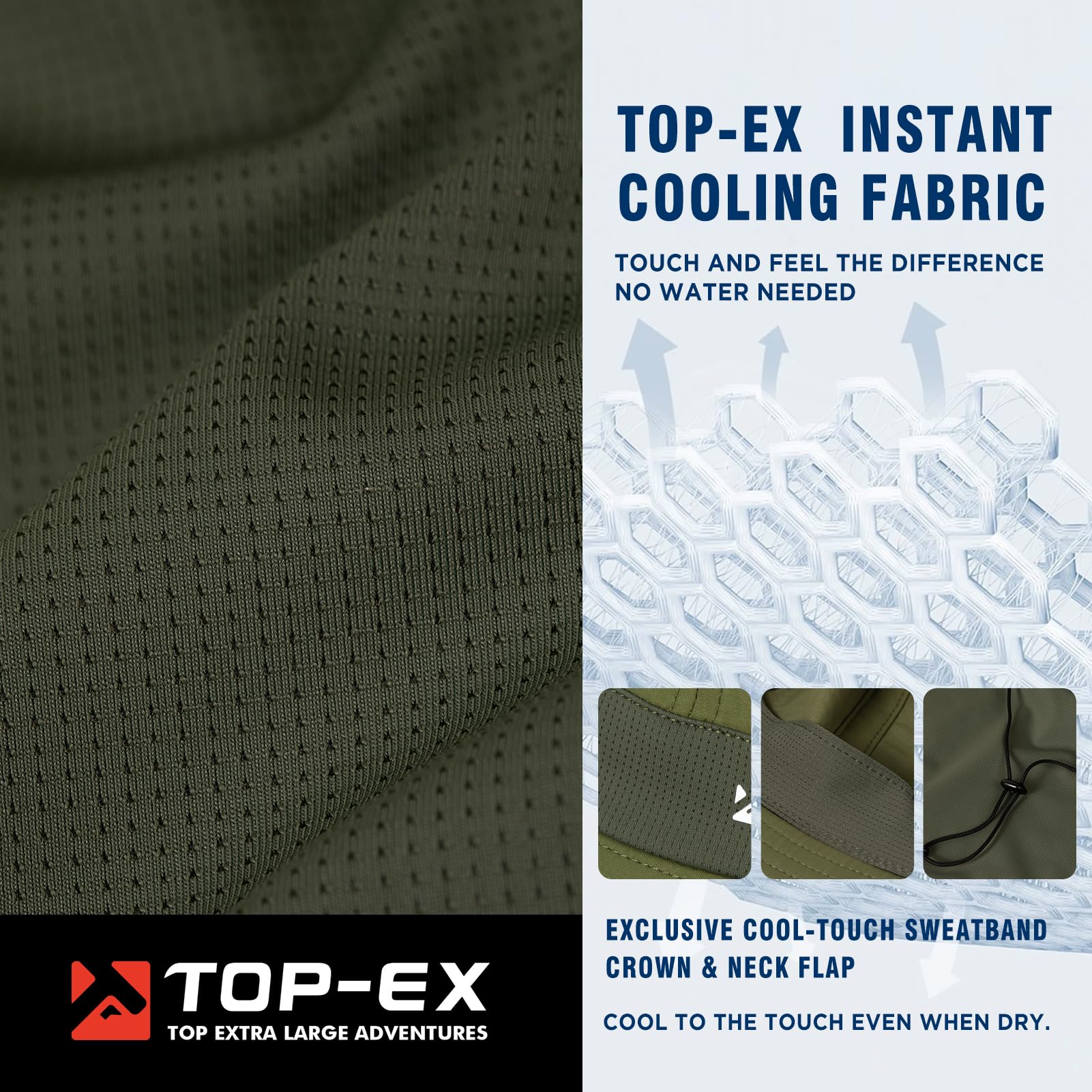 TOP-EX Cappello da sole da uomo con protezione per il collo, protezione UV 50+, cappello da trekking con tecnologia di raffreddamento, tesa larga e pieghevole, cappello da pescatore Safari per