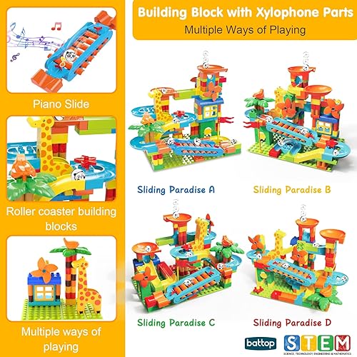 Miniatura 3 de Battop Marble Run bloques de construcción, set de juguetes, pista de carreras para niños-97 piezas