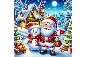 AZQSD Diamond Painting Canvas Art, 5D DIY Christmas Round Drill Gem Mosaic...