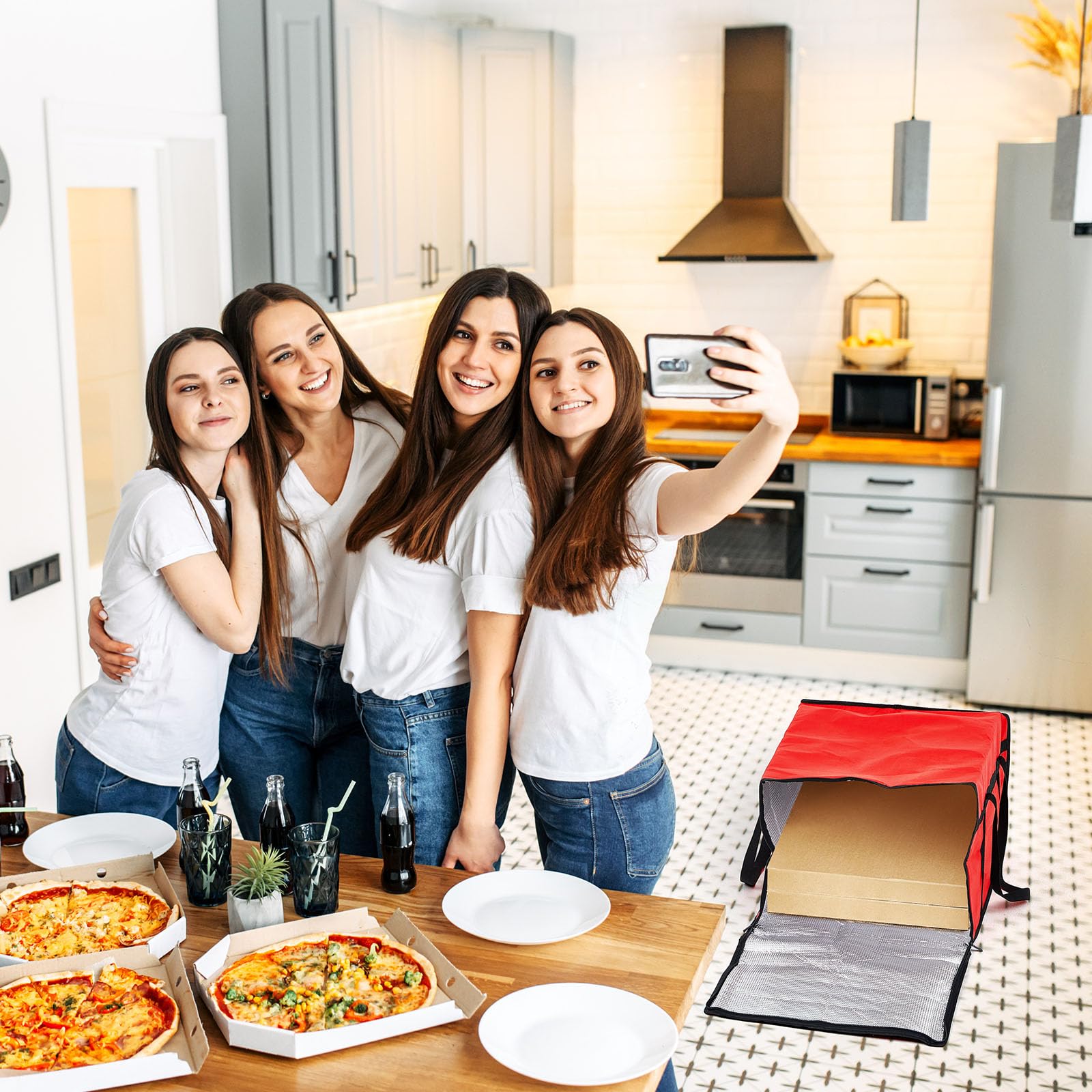 Maxcheck 2 sacchetti isolati per la consegna della pizza, borsa termica per pizza e pizza, riutilizzabili, isolanti, per uso personale e professionale (rosso, 50,8 x 50,8 x 35,5 cm)