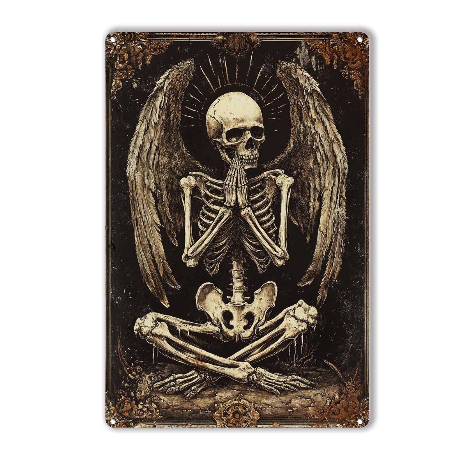 An Angelic Skeleton Tin Sign Vintage Metal Sign Wall Decor for Farmhouse Home Bar Backyard Cafe 12×8 Inch