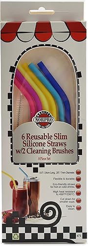Miniatura 7 de Norpro 471 popotes de silicona delgados reutilizables con 2 cepillos de limpieza,
