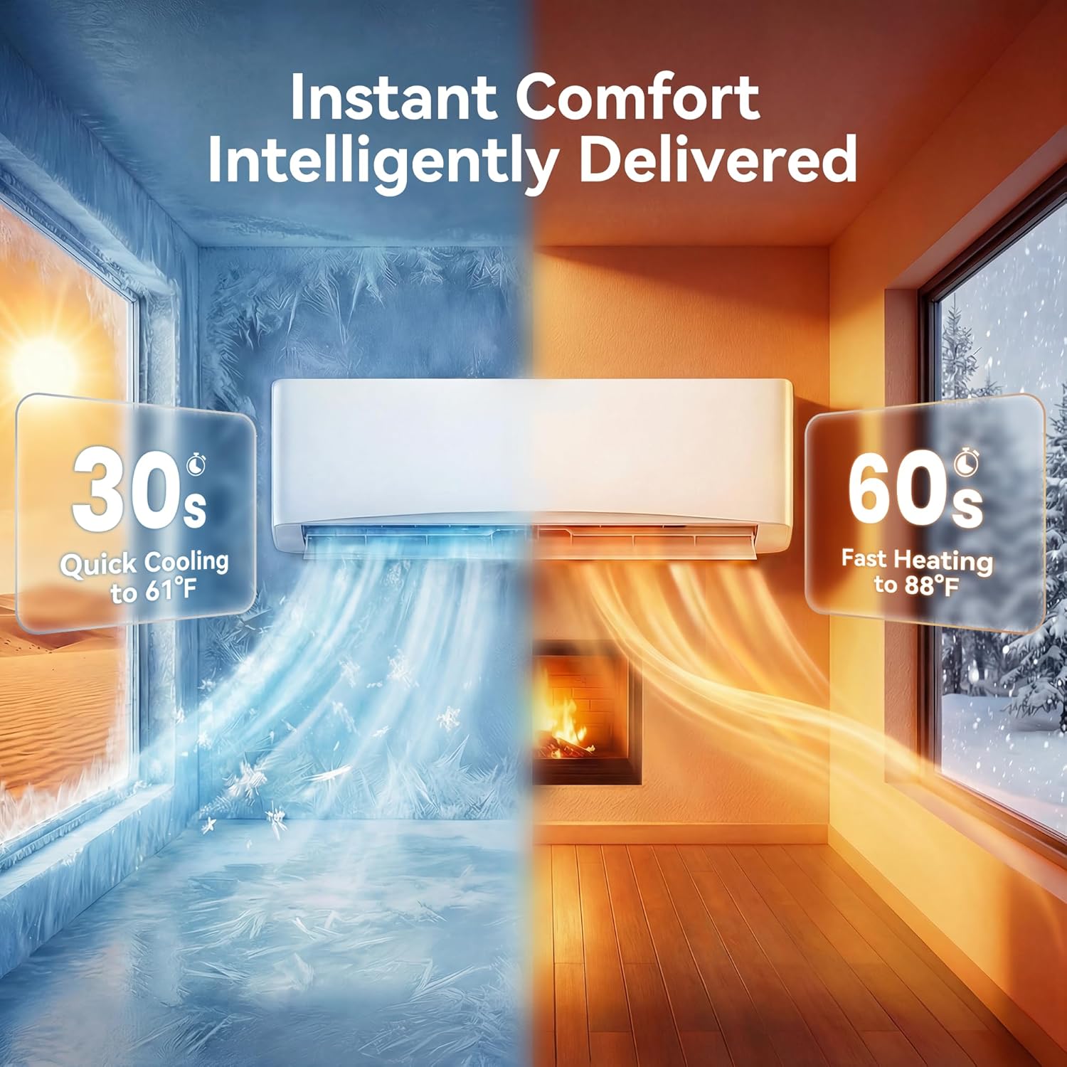 12000BTU Mini Split AC/Heating System, 17 SEER2 115V Inverter Air Conditioner Cools/Heats Up to 750 Sq.Ft, Complete Installation Kit