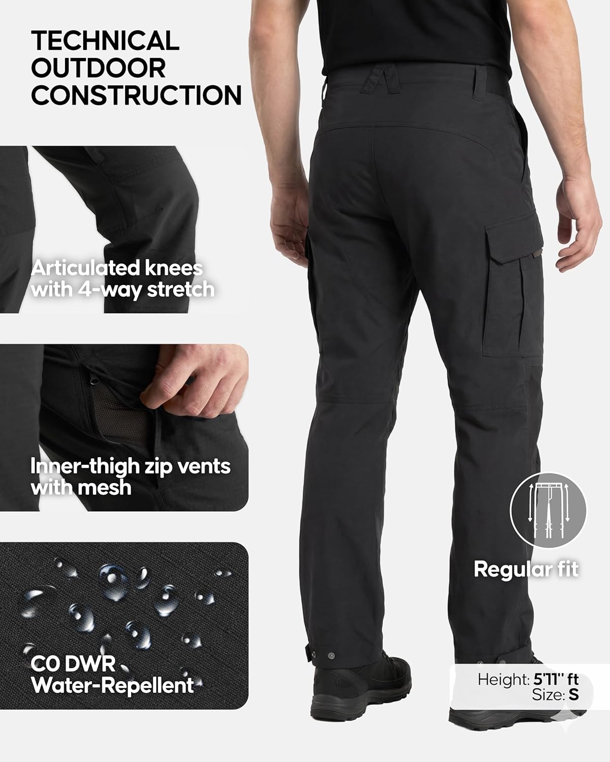 DANISH ENDURANCE Hiking Pants for Men, Softshell Lightweight Water-Resistant Outdoor Trousers with Stretch and Cargo Pockets