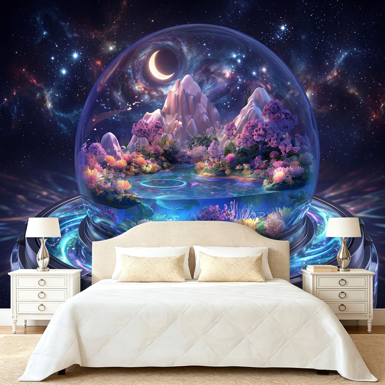 Générique Tapeta gwiaździste niebo szklana kula śnieżna góra 200 x 140 cm (szer. x wys.) plakat ścienny 3D, fantastyczna kojąca fototapeta, freskowa tapeta z włókniny do salonu, sypialni i kuchni