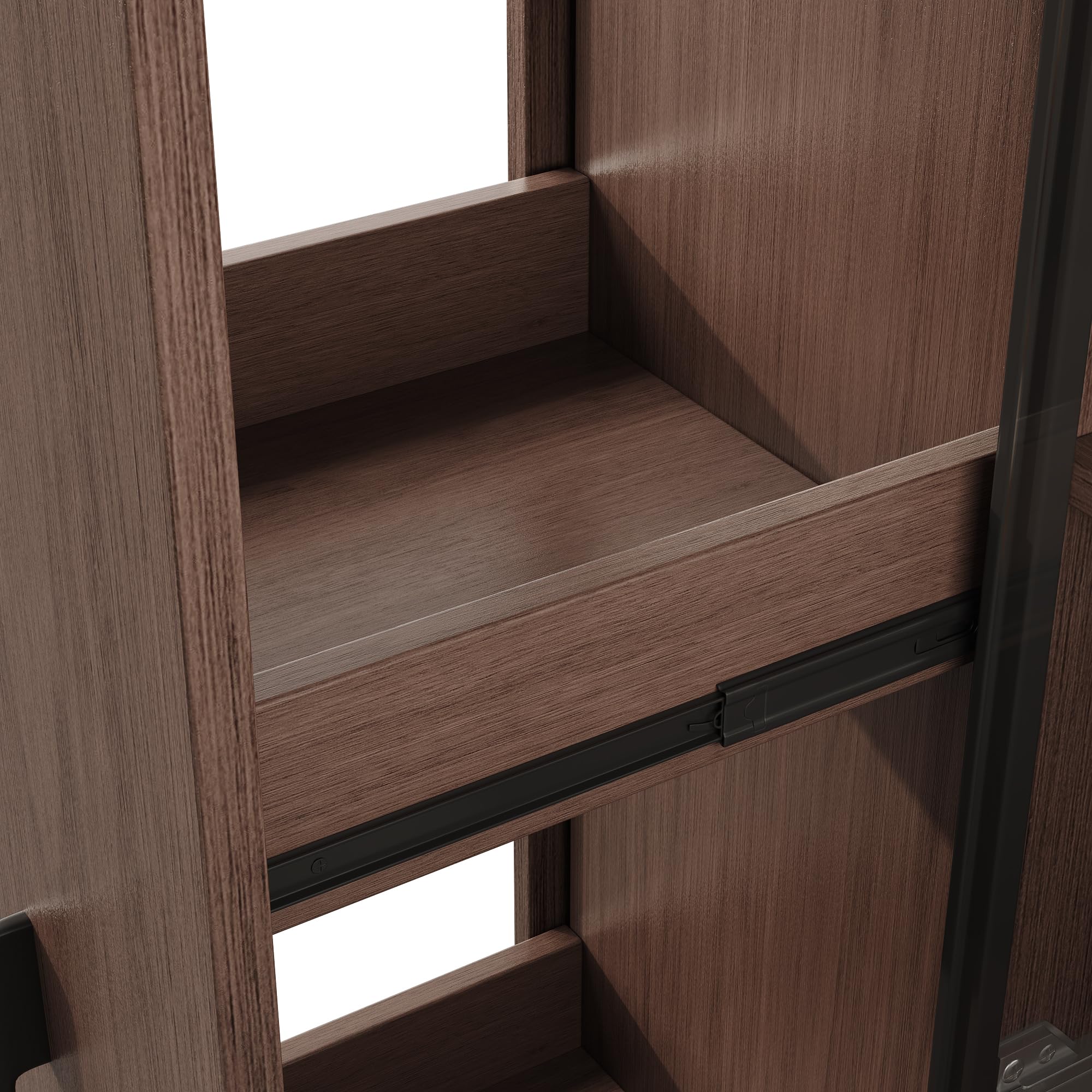 Armario de vitrina de 70 x 38 x 160 cm con estante extraíble, doble cristal, armario de madera MDF de nogal, almacenamiento, armario alto multifuncional para salón, comedor, cocina, color