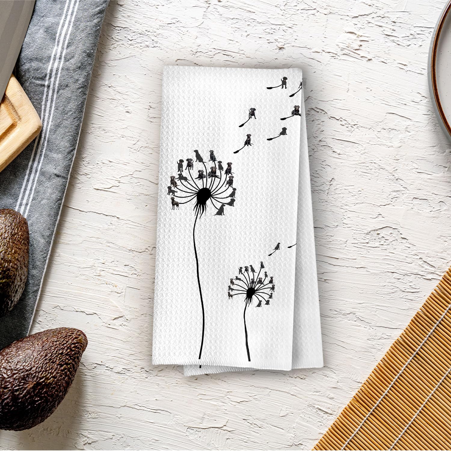 Black Lab Gifts Kitchen Towels, Black Labrador Retriever Decorative Waffle Dish Towels, Dog Mom Lovers Gift, Funny Dandelion Lab Dog Hand Towel for Bathroom, 16x24 Inch